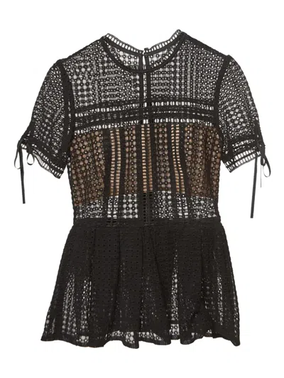 Pre-owned Self-portrait  Crochet-overlay Peplum Top
