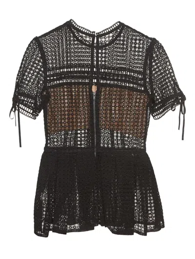 Pre-owned Self-portrait  Crochet-overlay Peplum Top