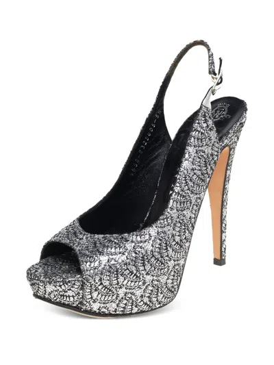 Pre-owned Gina  130mm Leather Heeled Sandals In Silver
