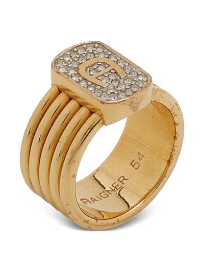 Pre-owned Aigner Vintage  A Logo Crystal-embellished Ring