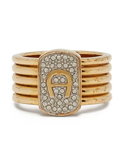 Pre-owned Aigner Vintage  A Logo Crystal-embellished Ring