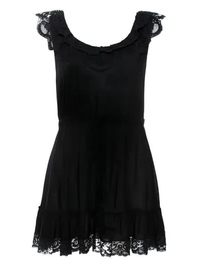 Pre-owned Dolce & Gabbana Lace-trim Mini Dress In Black