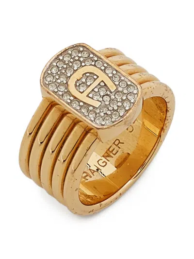 Pre-owned Aigner Vintage  A Logo Crystal-embellished Ring