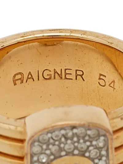 Pre-owned Aigner Vintage  A Logo Crystal-embellished Ring