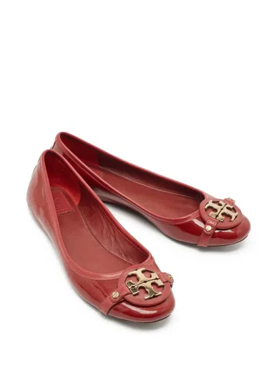 Pre-owned Tory Burch  Aaden Patent-leather Ballet Flats In Red