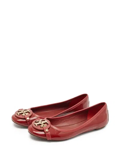 Pre-owned Tory Burch  Aaden Patent-leather Ballet Flats In Red