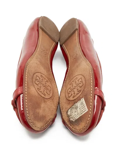 Pre-owned Tory Burch  Aaden Patent-leather Ballet Flats In Red