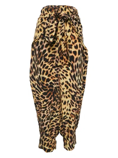 Pre-owned Stella Mccartney Leopard-print Silk Trousers In Brown