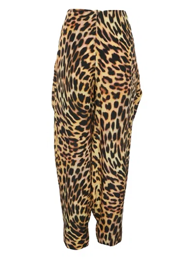 Pre-owned Stella Mccartney Leopard-print Silk Trousers In Brown