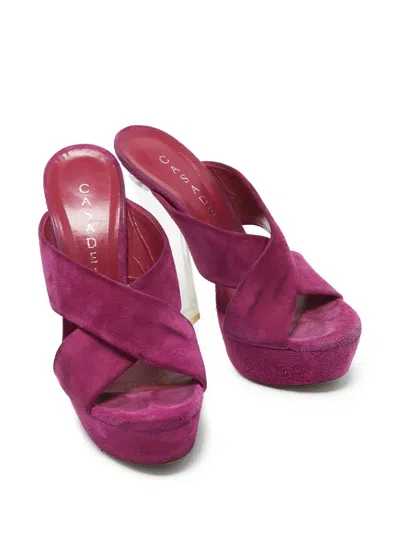 Pre-owned Casadei Vintage 140mm Platform Cross-strap Sandals In Purple