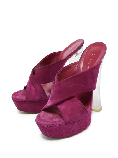 Pre-owned Casadei Vintage 140mm Platform Cross-strap Sandals In Purple