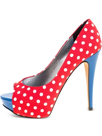 Pre-owned Gina Polka-dot Open-toe Platform Heels In Red