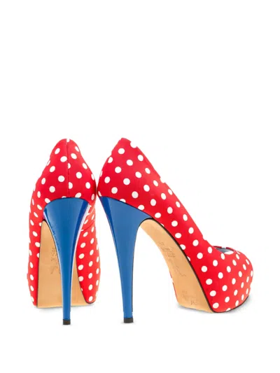 Pre-owned Gina Polka-dot Open-toe Platform Heels In Red