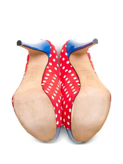 Pre-owned Gina Polka-dot Open-toe Platform Heels In Red