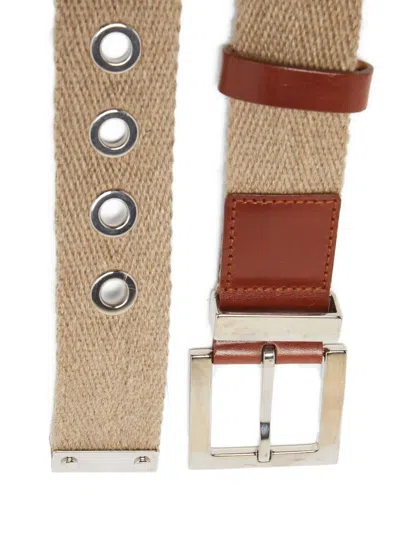 Pre-owned Dolce & Gabbana Logo-plaque Canvas Belt In Neutral
