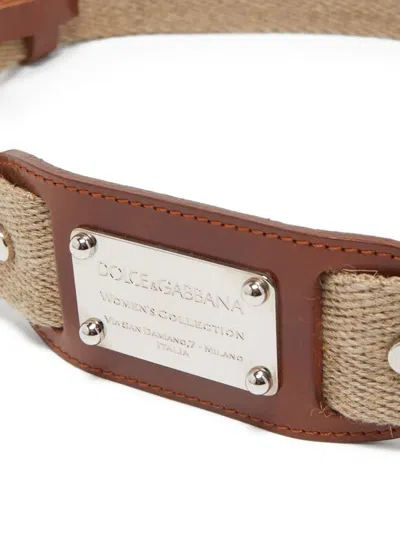 Pre-owned Dolce & Gabbana Logo-plaque Canvas Belt In Neutral