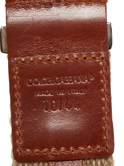 Pre-owned Dolce & Gabbana Logo-plaque Canvas Belt In Neutral