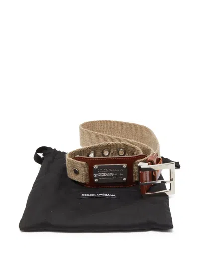 Pre-owned Dolce & Gabbana Logo-plaque Canvas Belt In Neutral