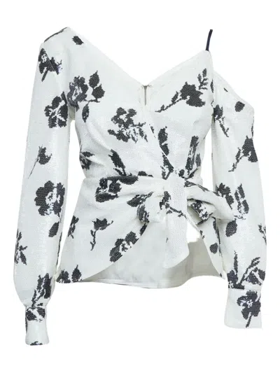 Pre-owned Self-portrait  Sequin-embellished Wrap Blouse