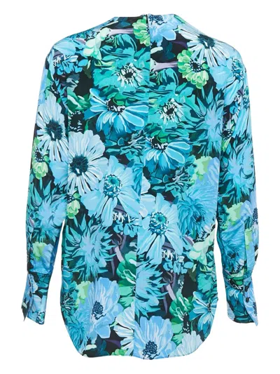 Pre-owned Stella Mccartney Floral Print Long-sleeves Blouse In Blue