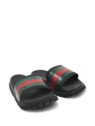 Pre-owned Gucci Web-stripe Pool Slides