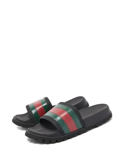 Pre-owned Gucci Web-stripe Pool Slides