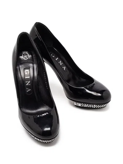 Pre-owned Gina  110mm Rhinestone-embellished Pumps In Black
