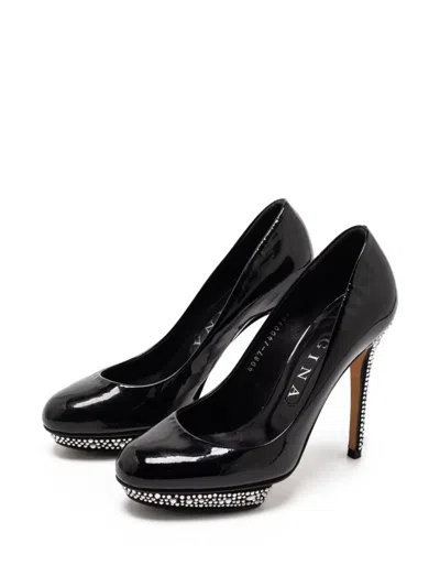 Pre-owned Gina  110mm Rhinestone-embellished Pumps In Black
