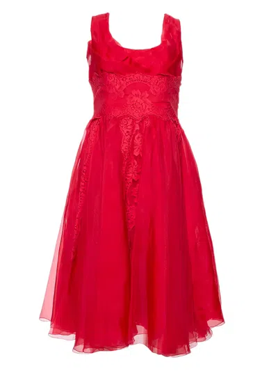 Pre-owned Dolce & Gabbana Lace-detailed Midi Dress In Red