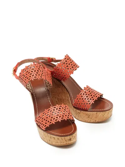 Pre-owned Tory Burch  Leather Wedge Sandals