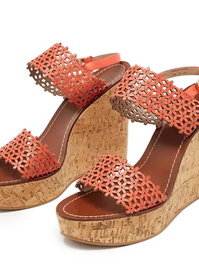 Pre-owned Tory Burch  Leather Wedge Sandals