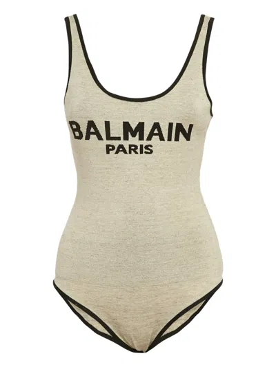 Pre-owned Balmain Logo-print Bodysuit In Neutral