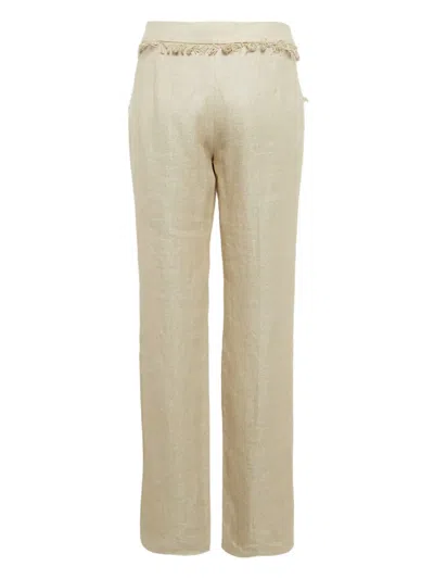 Pre-owned Valentino Fringe-detailed Trousers In Neutral