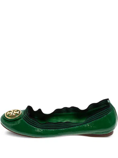 Pre-owned Tory Burch Leather Ballet Flats In Green