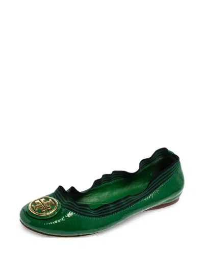 Pre-owned Tory Burch Leather Ballet Flats In Green