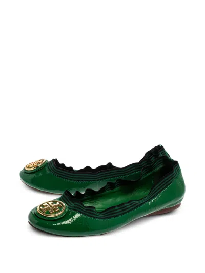 Pre-owned Tory Burch Leather Ballet Flats In Green