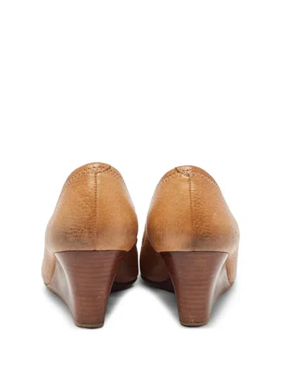 Pre-owned Tory Burch  100mm Sally Peep-toe Wedge Pumps In Neutral