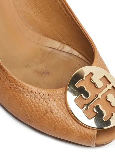 Pre-owned Tory Burch  100mm Sally Peep-toe Wedge Pumps In Neutral