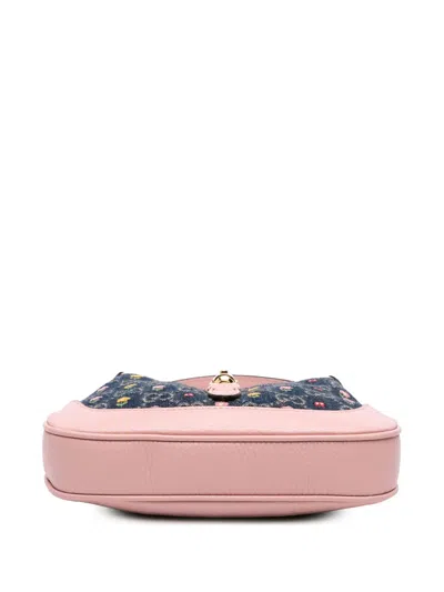 Pre-owned Gucci 2016-2024 Limited Edition Mini Gg Embroidered Denim Floral Jackie 1961 Crossbody Bag