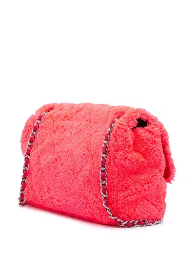 Pre-owned Chanel 2019 Medium Quilted Terry Cloth Coco Beach Flap Shoulder Bag In Pink