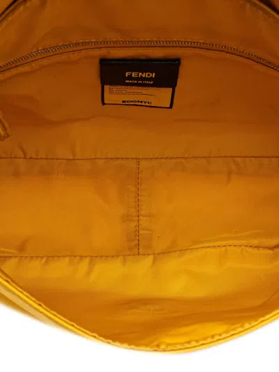 Pre-owned Fendi 2010-2025 Medium Econyl Nylon Baguette Crossbody Bag In Yellow