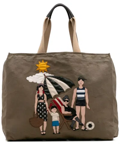 Pre-owned Dolce & Gabbana 2009-2024 Canvas Family Beach Print Tote Bag In Brown