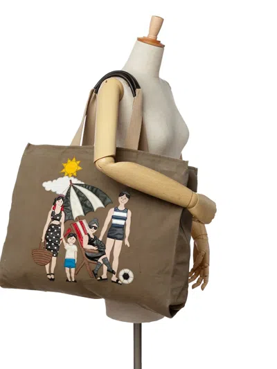 Pre-owned Dolce & Gabbana 2009-2024 Canvas Family Beach Print Tote Bag In Brown