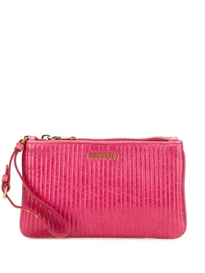 Pre-owned Miu Miu 2010-2025 Matelasse Lambskin Leather Clutch Bag In Pink