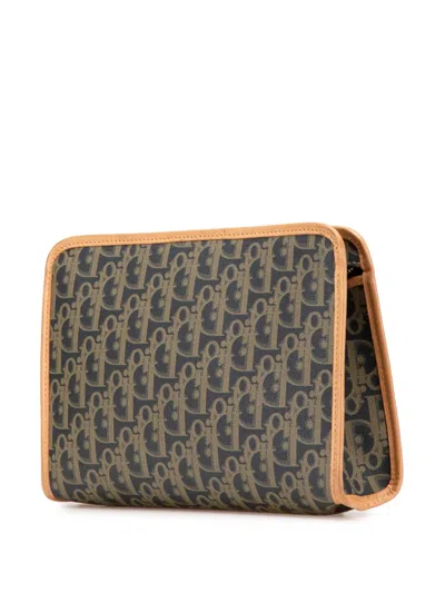 Pre-owned Dior 20th Century Issimo Trotter Coated Canvas Clutch Bag In Blue