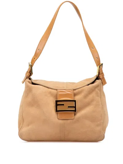 Pre-owned Fendi 20th Century Suede Double Flap Mamma Shoulder Bag In Brown