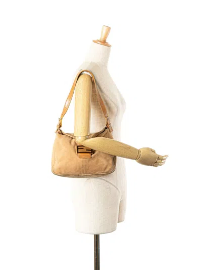 Pre-owned Fendi 20th Century Suede Double Flap Mamma Shoulder Bag In Brown