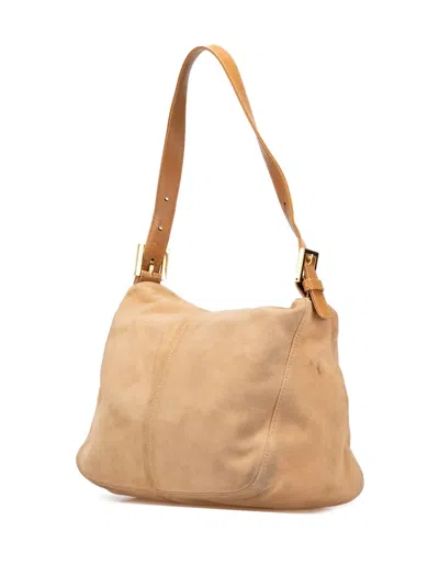 Pre-owned Fendi 20th Century Suede Double Flap Mamma Shoulder Bag In Brown