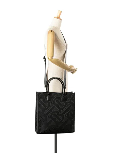 Pre-owned Burberry 2018-2023 Tb Monogram Canvas Tote Satchel In Black