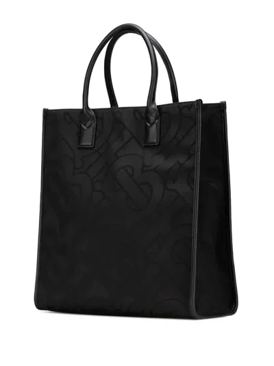Pre-owned Burberry 2018-2023 Tb Monogram Canvas Tote Satchel In Black